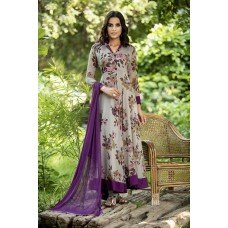 CTL-144 GREY AND PURPLE CHIFFON FLORAL PRINTED READY MADE DRESS